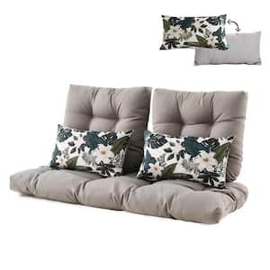 Outdoor Settee Loveseat Bench Cushions with 2 Lumbar Pillows Set of 5 Wicker Tufted Cushions for Patio Furniture in Gray