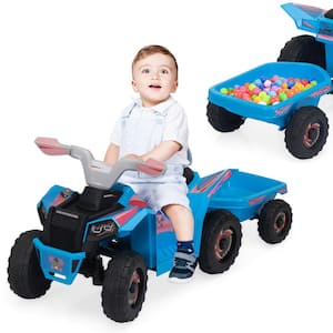 6 V  Kids ATV Ride On Tractor with Trailer Battery Powered 4-Wheeler Quad Toy Car, Blue