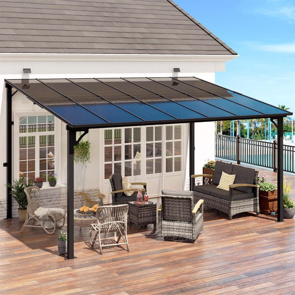 10' x 14' Wall Mounted Gazebo Heavy Duty Metal Pergola with Sloped Roof Lean to Awning for Patio Deck Backyard, Black price history on PriceWatchPro