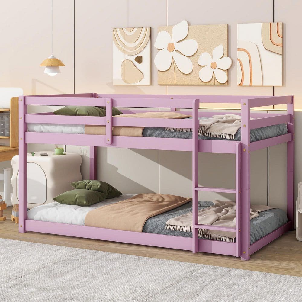 Alina Pink Twin Over Twin Bunk Bed with Ladder and Guardrails price history on PriceWatchPro