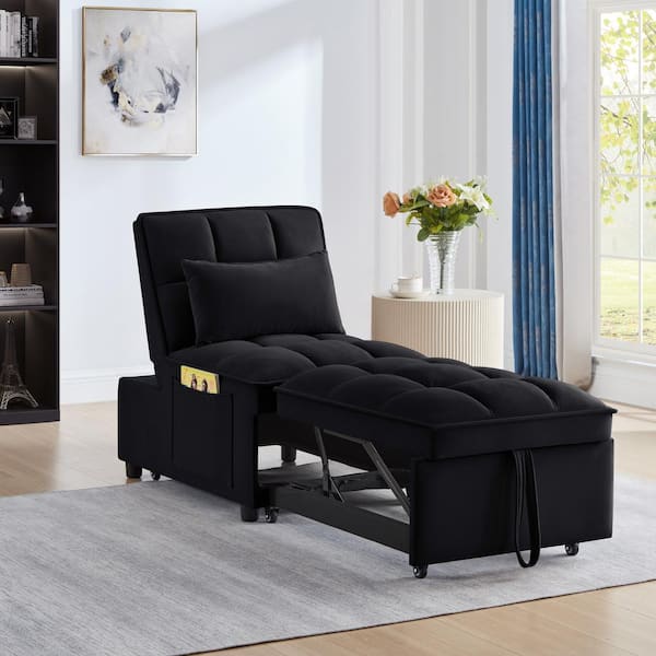 Unbranded 68.5 in. Black Velvet 4 in1 Twin Size Sofa Bed with Storage Pockets Pull-out Sofa Bed with Adjustable Backrest Pillows