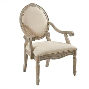 Cole Beige Exposed Wood Arm Accent Chair