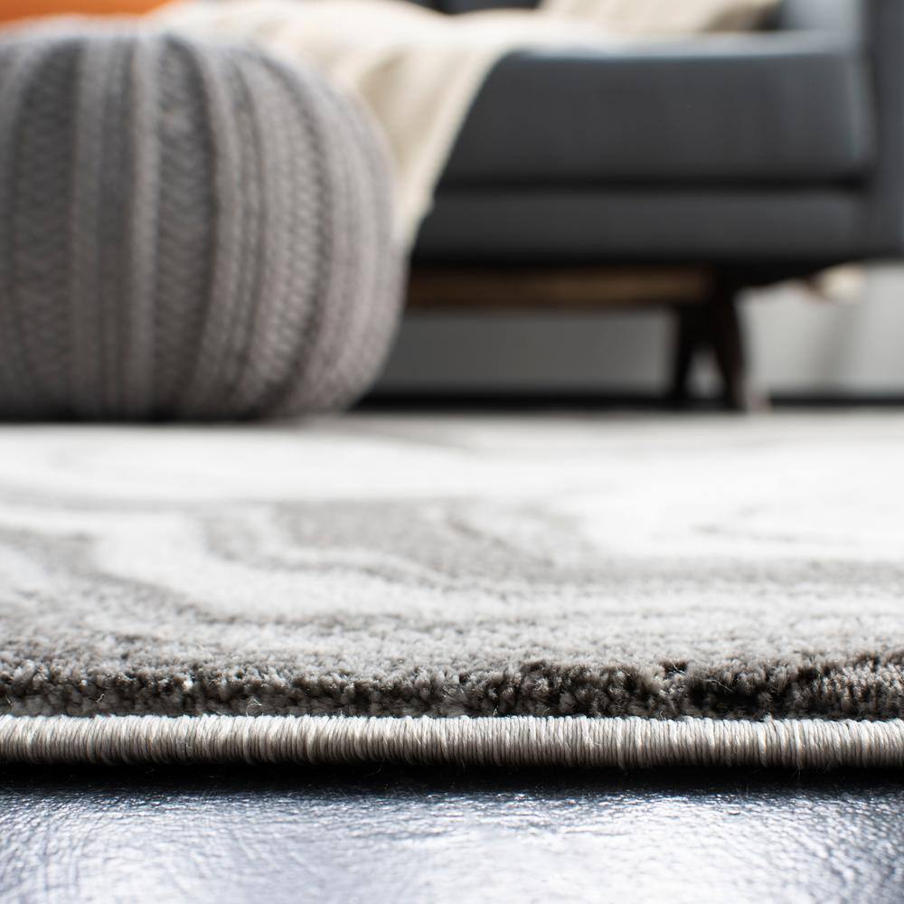 Elysian Swirls Abstract Runner Rug in Grey & Silver, 2'3" x 6'