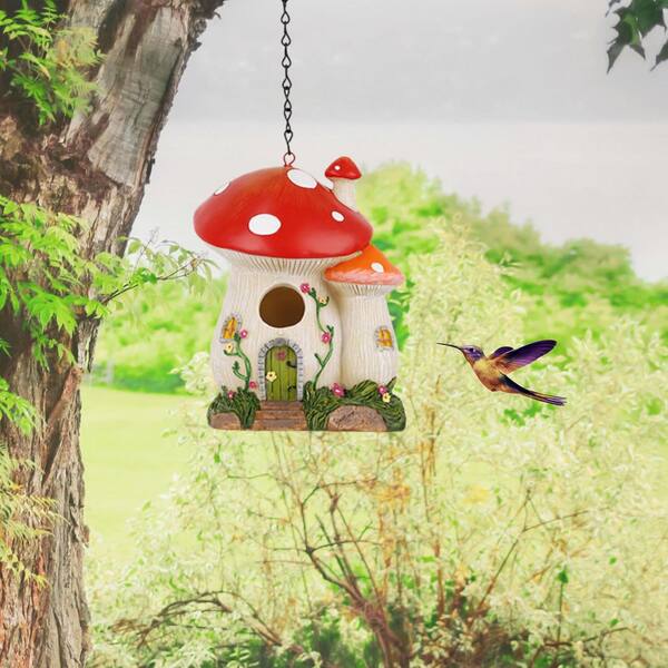 N/A Resin Hanging Bird House Outdoor Mushroom Decor for