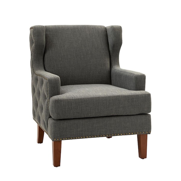 JAYDEN CREATION Dario Grey Armchair with Nailhead Trim