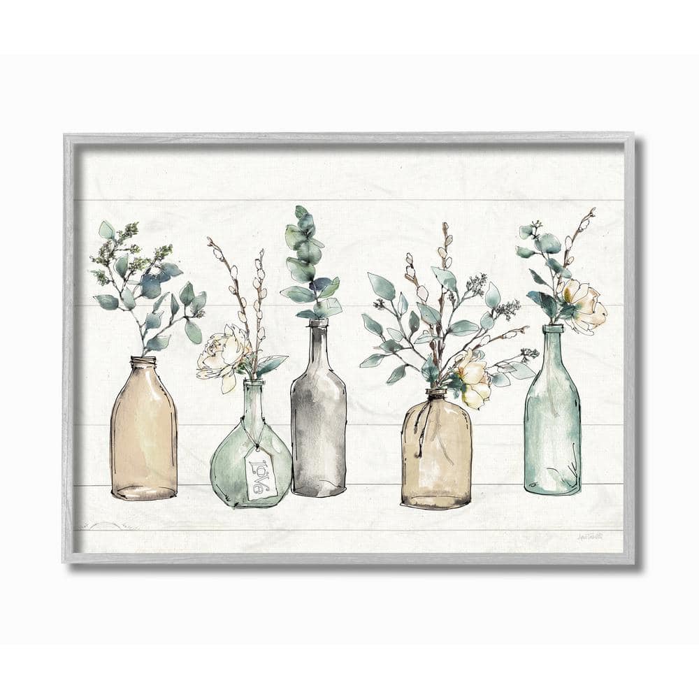 Gray Framed Abstract Bottles and Plants Canvas Wall Art, 11 x 14