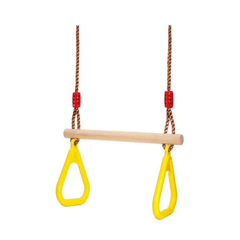 Wooden Trapeze Swing Set with Adjustable Height for Kids, Indoor/Outdoor Playground Gym Hanging Accessories with Rings