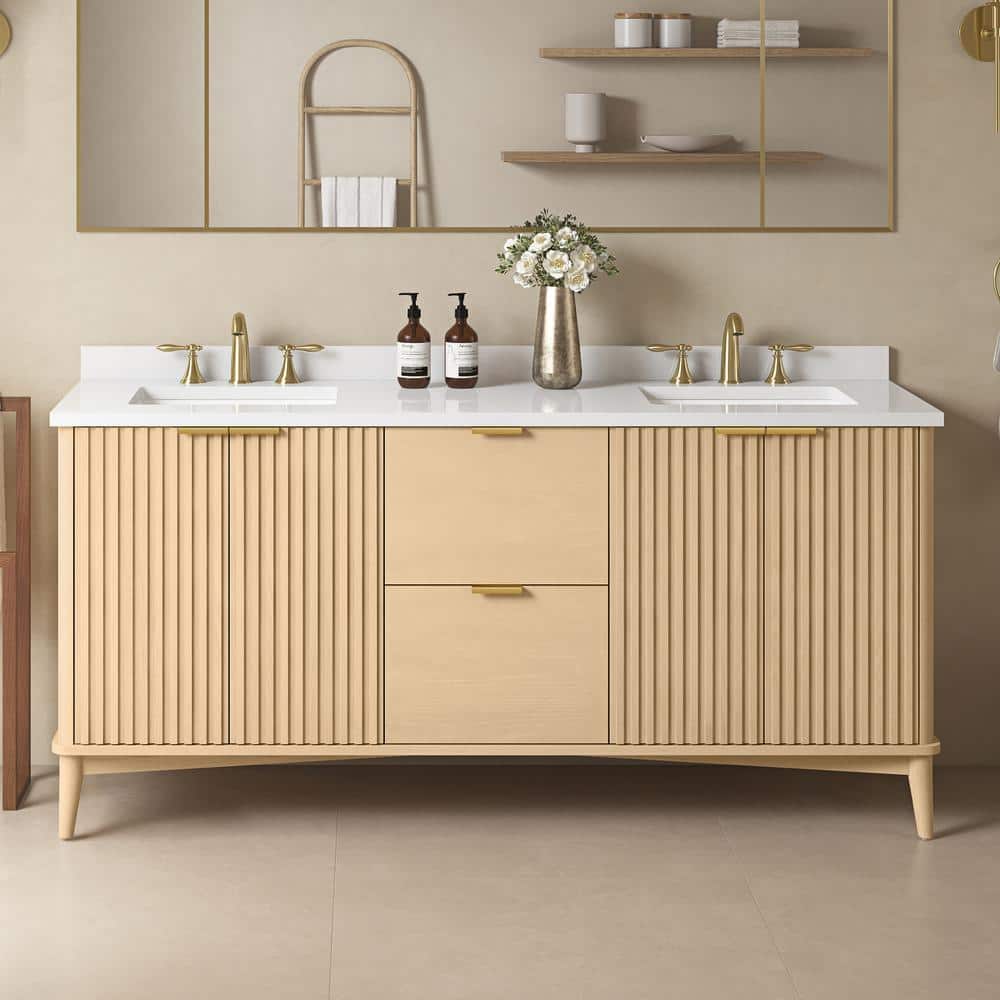 Gabi 72-Inch Rustic Ash Double Sink Vanity with White Stone Top