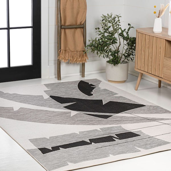 Shelby Coastal Vintage Abstract Palm Leaf Gray/Cream 4 ft. x 6 ft. Indoor/Outdoor Area Rug