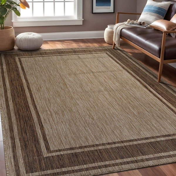 Essence Jute 6 ft. x 9 ft. Bordered Easy to Clean Indoor Outdoor Area Rug