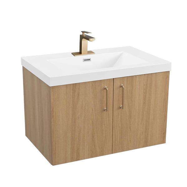 AeroLux 30 in. W x 19 in. D x 20.5 in. H Single Sink Float Natural Wood Bath Vanity w/White Resin Integral Top Assembled