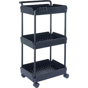 3-Tier Rolling Utility Cart Multi-Functional Storage Trolley with Handle and Lockable Wheels 99 lbs. Capacity (Black)