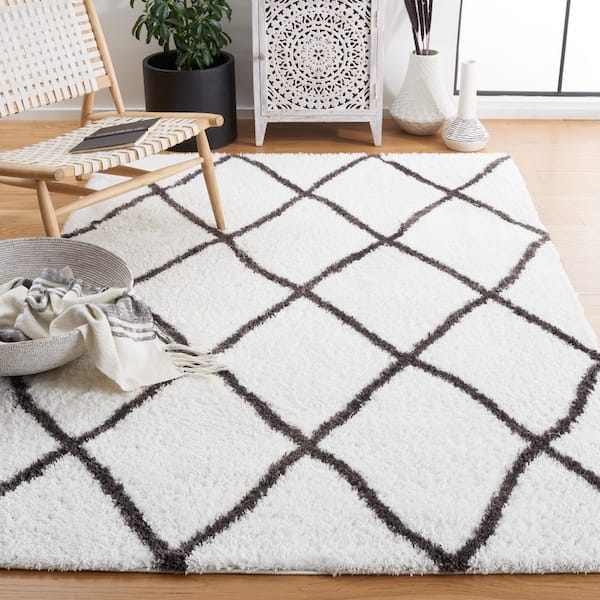 Berber Shag 9 ft. x 12 ft. Ivory/Gray Diamond Modern Area Rug