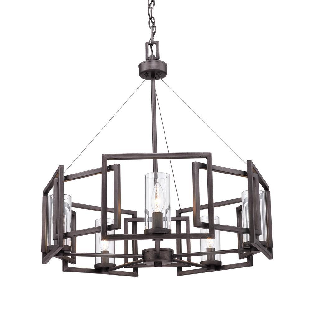 Contemporary Gunmetal Bronze Drum Chandelier with Clear Glass