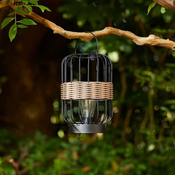 Glitzhome 11.75 in. H Metal Wire Faux Rattan Solar Powered