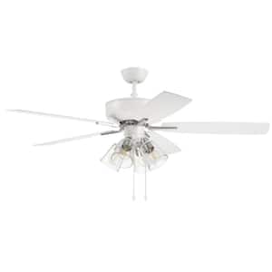 Pro Plus 104 52 in. Indoor White/Polished Nickel Finish Dual Mount Ceiling Fan w/4-Light Clear Glass Light Kit