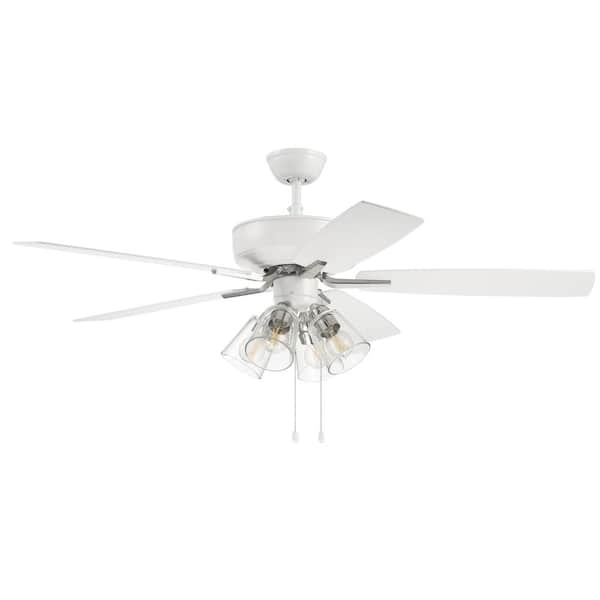 CRAFTMADE Pro Plus 104 52 in. Indoor White/Polished Nickel Finish Dual Mount Ceiling Fan w/4-Light Clear Glass Light Kit