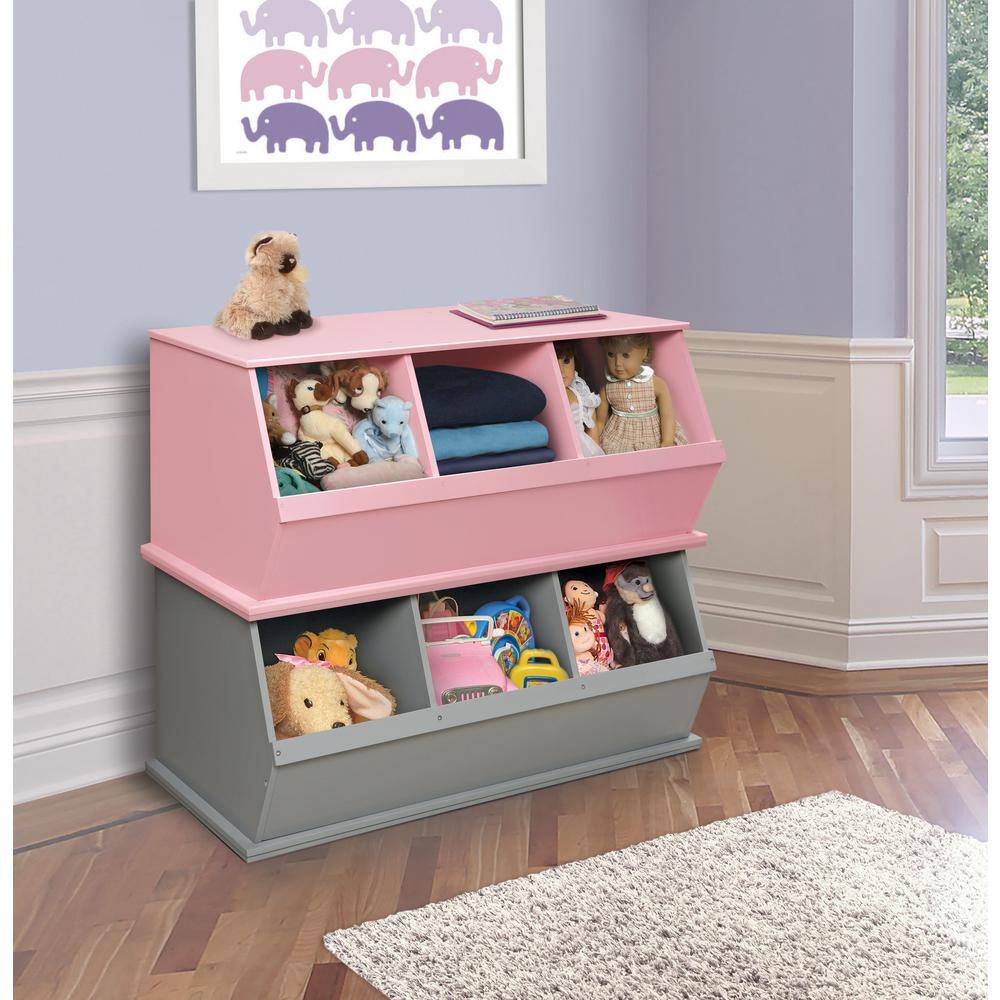 Pink Stackable MDF Three-Bin Kids Storage Cubby