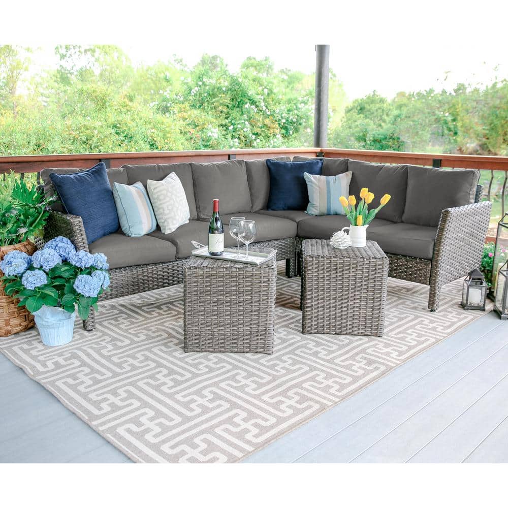 Canton 6-Piece Wicker Outdoor Sectional Set with Gray Cushions price history on PriceWatchPro