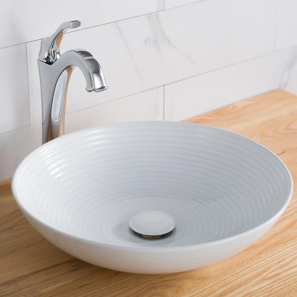 KRAUS Viva 16.5 in. Round Vessel Bathroom Sink in White Vitreous China with Pop-Up Drain