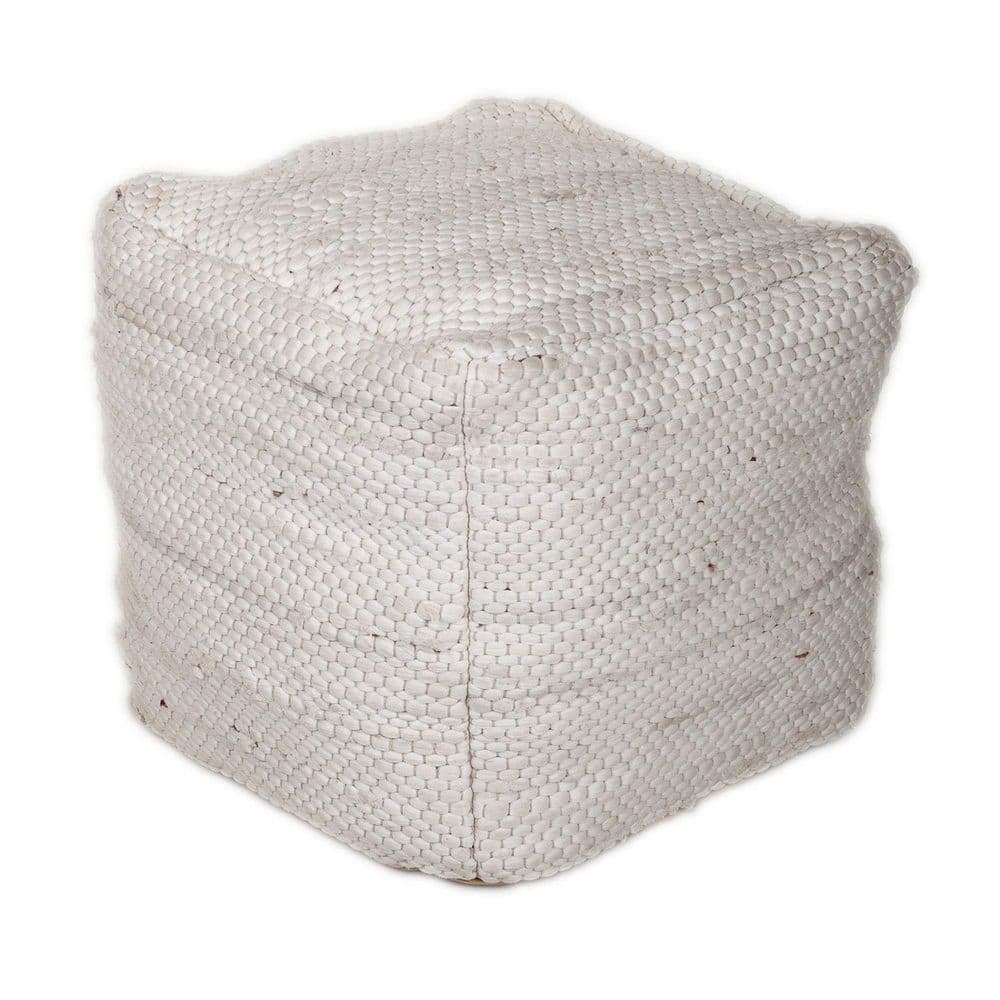 Chic Chunky White Tufted Cotton Pouf Ottoman