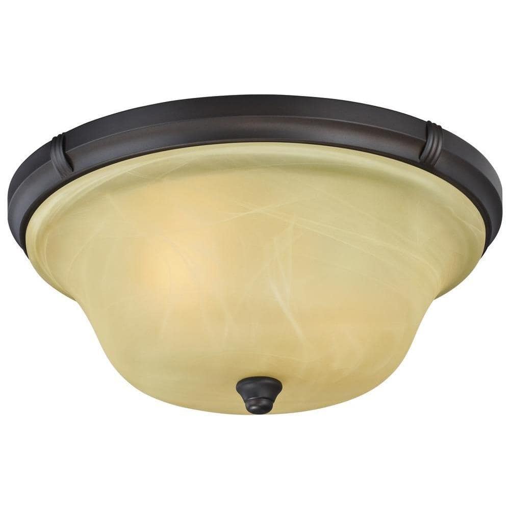 Classic Oil Rubbed Bronze 13" Flush Ceiling Light with Amber Alabaster Glass