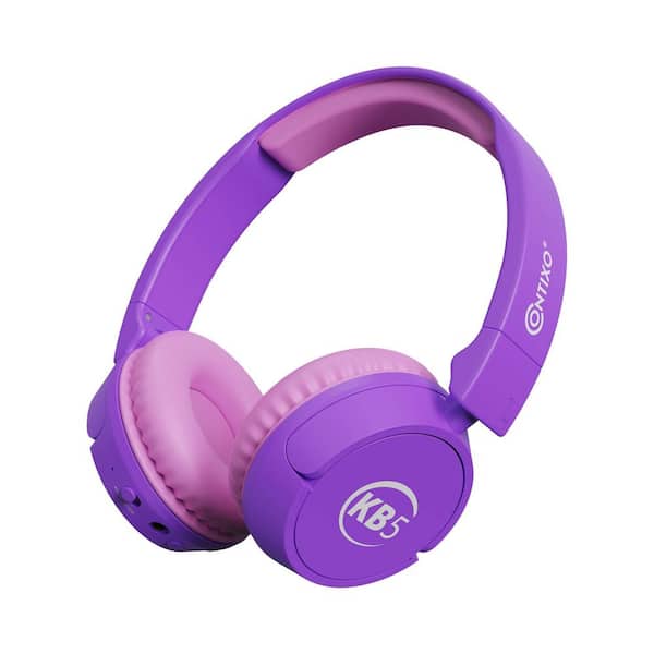 Kid Safe Purple Over the Head Foldable Wireless Bluetooth 85dB Headphones, Built-In Micro Phone