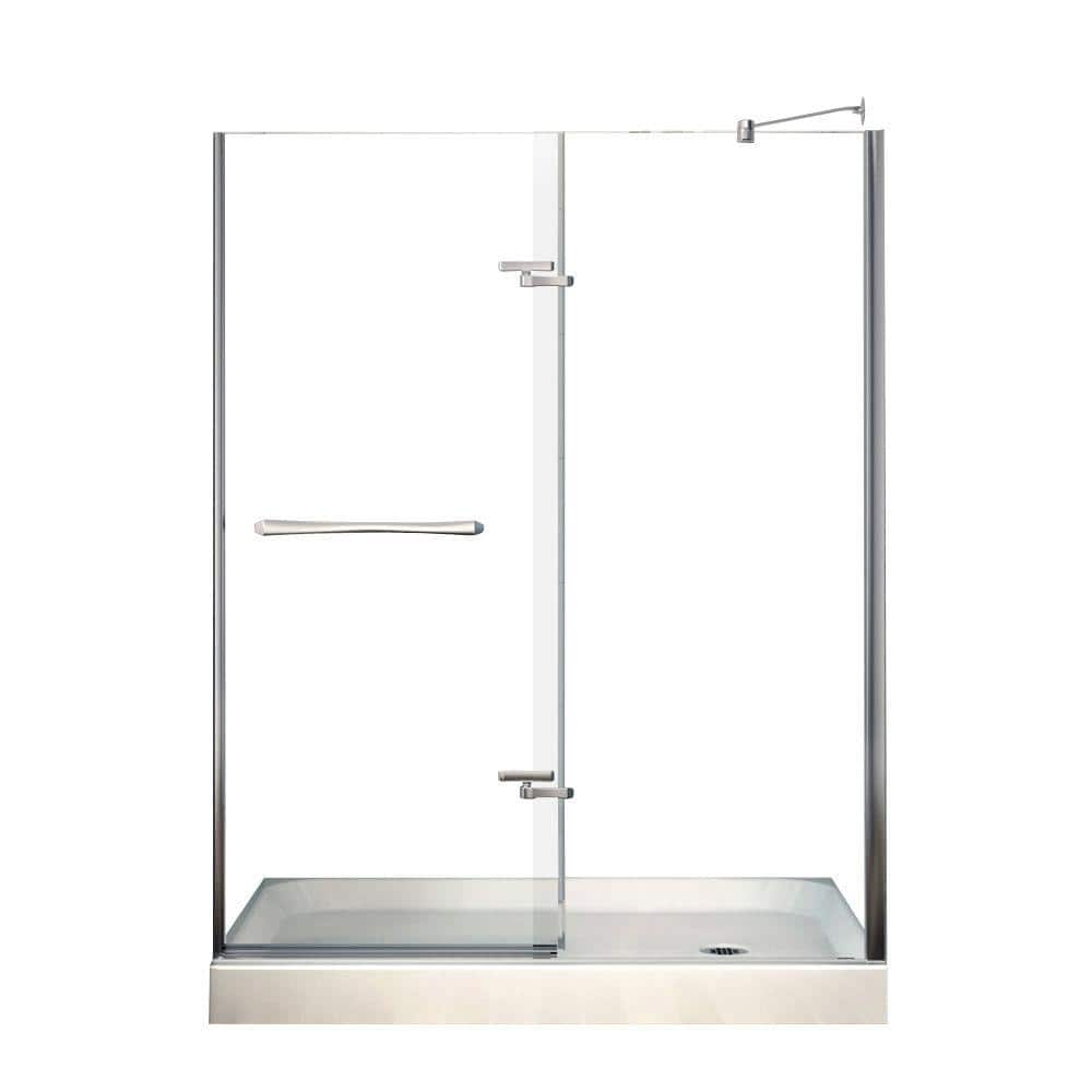 Reveal 60 in. x 76.5 in. Frameless Pivot Shower Door in Chrome with 60 in. x 32 in. Right Drain Base in White price history on PriceWatchPro