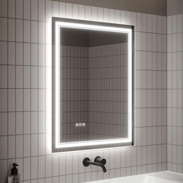 30 in. W x 36 in. H Rectangular Frameless Anti-Fog Wall Dimmable Backlit Dual LED Bathroom Vanity Mirror in Silver