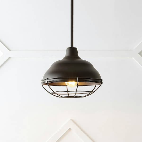 JONATHAN Y Levi 10.38 in. 1-Light Industrial Farmhouse Iron LED Pendant, Oil Rubbed Bronze