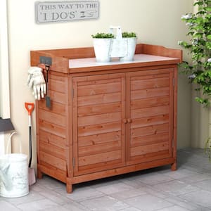 39 in. W x 19.1 in. D x 37.4 in. H Orange Wood Outdoor Storage Cabinet, Garden Wood Workstation with 2-Tier Shelves