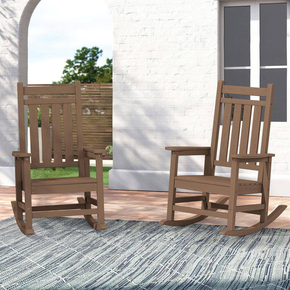 Brown HDPE Plastic Adirondack Rocking Chair with Arms