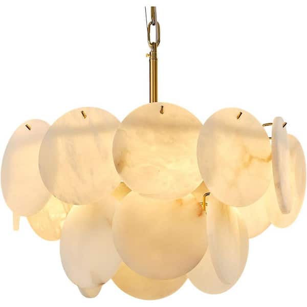 D18 in. 4-Light White Alabaster Round Chandelier, Modern Dimmable Alabaster Chandelier for Living Room, Bedroom, Hallway