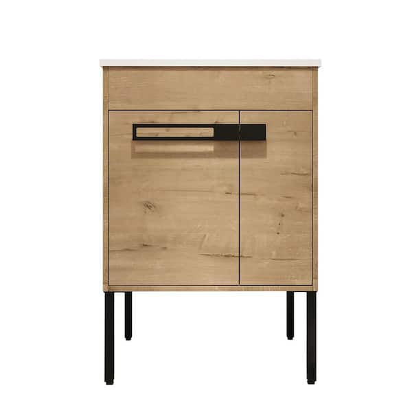 Unbranded 24 in. W x 18 in. D x 35 in. H Single Sink Freestanding or Floating Bath Vanity in Imitative Oak with White Ceramic Top