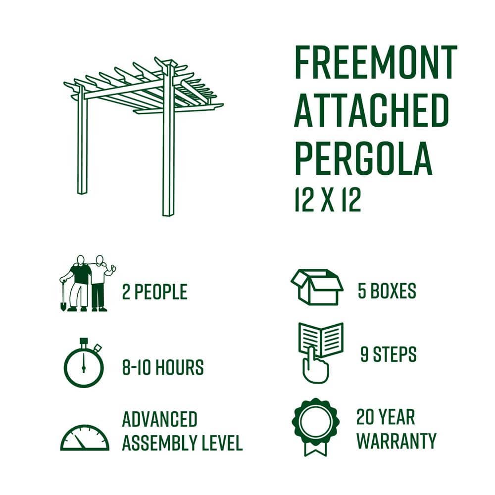 Freemont 12' x 12' White Vinyl Pergola with Flat Canopy