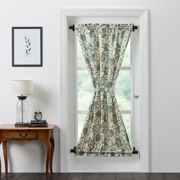 VHC BRANDS Dorset Floral 40 in. W x 72 in. L Light Filtering Rod Pocket French Door Window Panel in Green