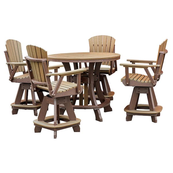Adirondack Series Tudor Brown 5 Piece Poly Resin Round Counter Height Outdoor Dining Set