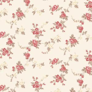 Chic Rose Red, Cream & Brown Vinyl Roll Wallpaper (Covers 55 sq. ft.)