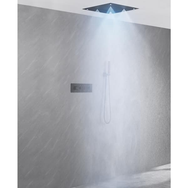 Single Handle 5-Spray Shower Faucet 1.8 GPM 20 in. LED Square Ceiling Mounted with Pressure Balance in. Matte Black