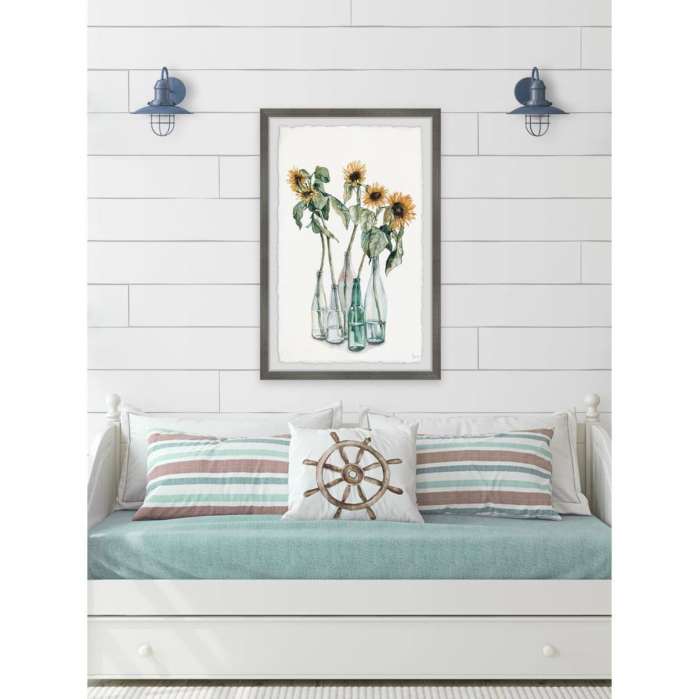 Sunflower Bloom Watercolor Print in Natural Wood Frame