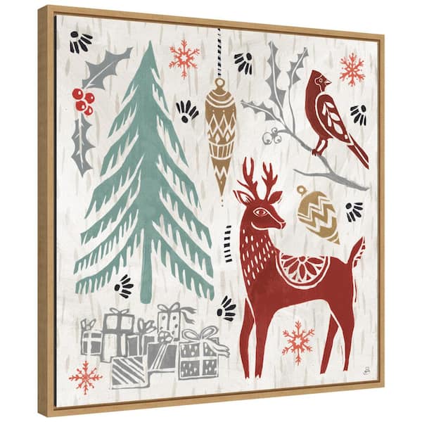 Amanti Art 22 in. Canvas Woodcut Christmas V Christmas Holiday Framed Box Wall Art