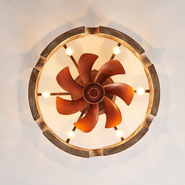 Genoxygic 19 in. Bronze Oak Wood Indoor Flush Mount Ceiling Fan