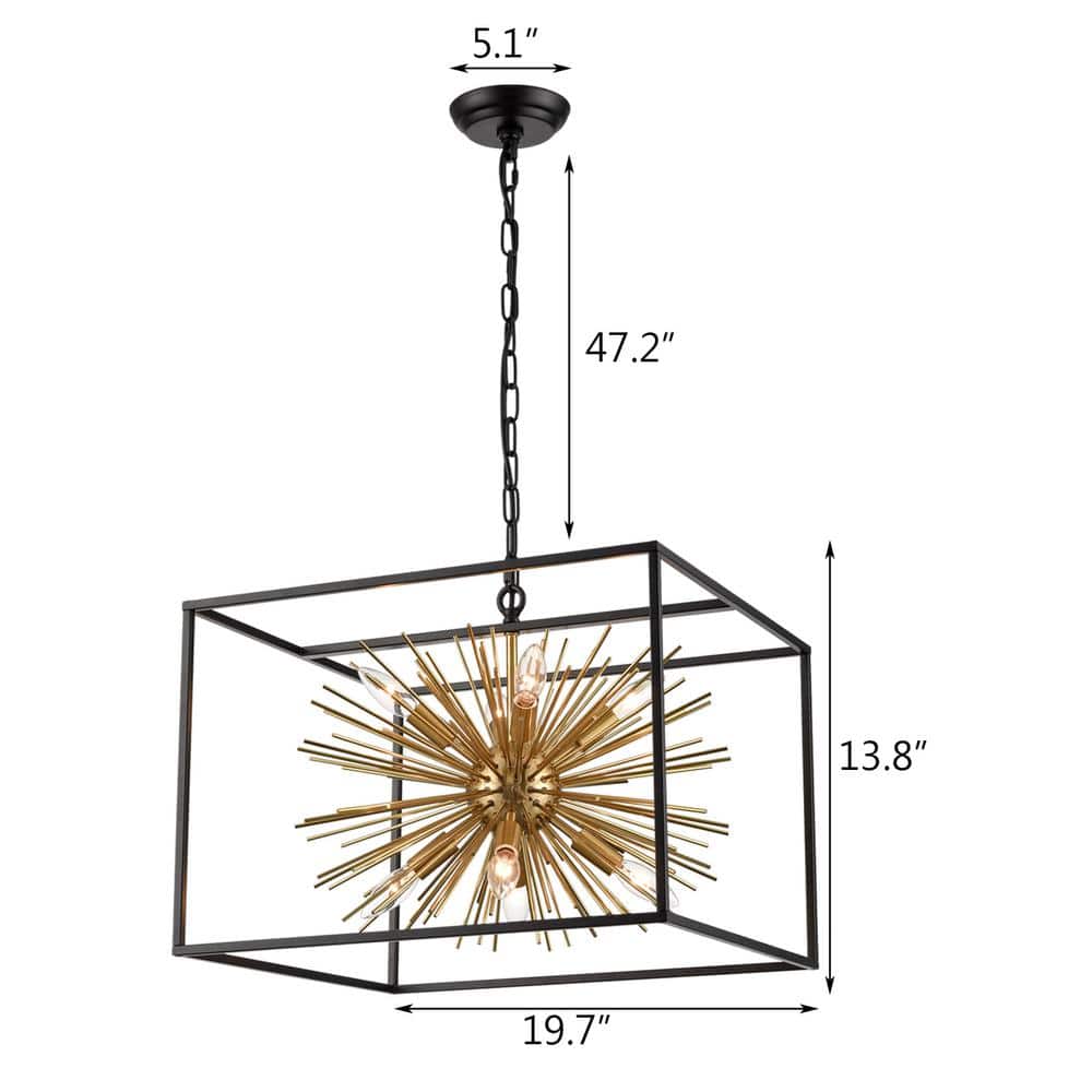 Geometric Brass and Black Sputnik Chandelier with Adjustable Height
