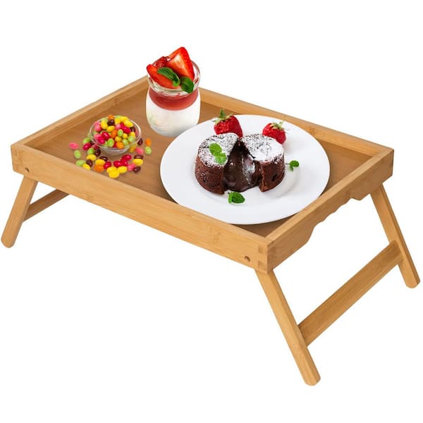 Angel Sar Bamboo Bed Tray Table with Folding Legs for Eating, Natural