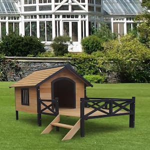 Metal And Wood Outdoor Large Wooden Cabin House Style Wooden Dog Kennel With Porch