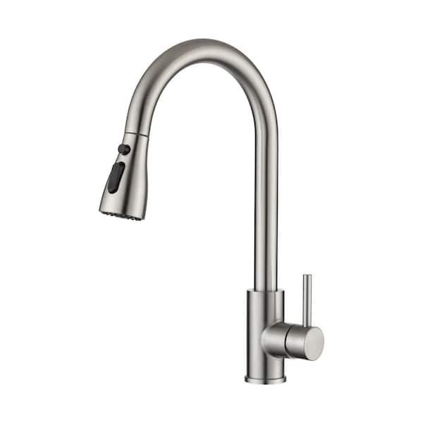 15.6 in. H. Single Handle Pull-Down Sprayer 360° Spout Swivel Kitchen Faucet with Spot Resistant in Brushed Nickel