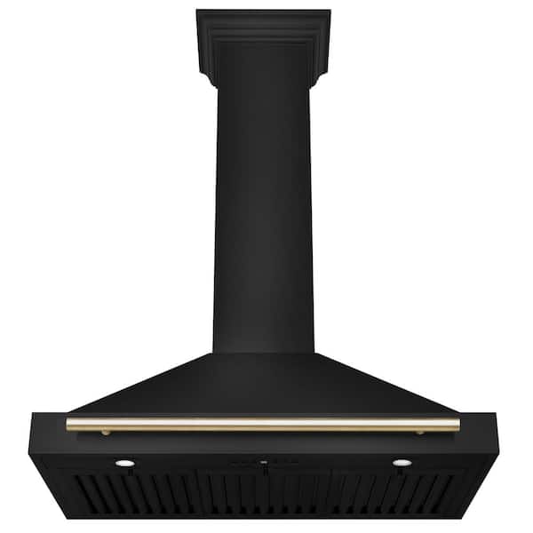 Autograph Edition 36 in. 400 CFM Convertible Wall Mount Range Hood in Black Stainless Steel and Polished Gold