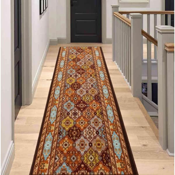 Bakhtiari Design Cut to Size Multicolor Color 26" Width x Your Choice Length Custom Size Slip Resistant Runner Rug
