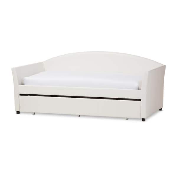 Baxton Studio London Contemporary White Faux Leather Upholstered Twin Size Daybed