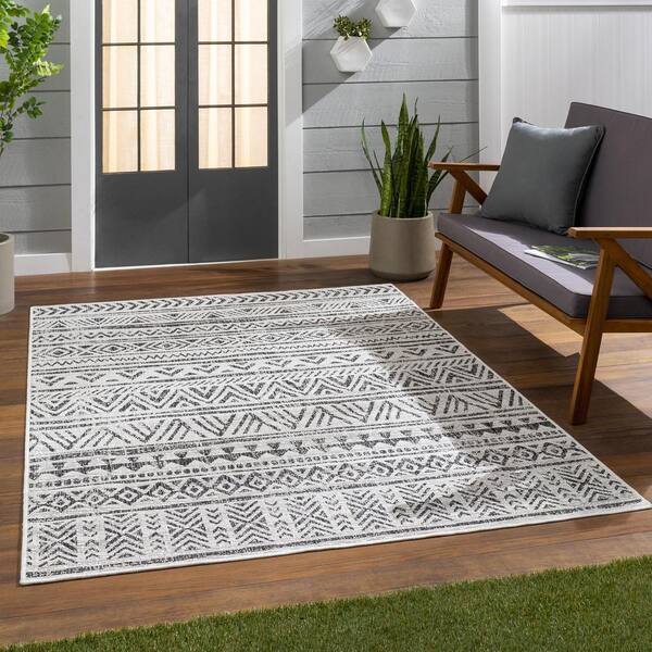 Heavy-Duty Ribbed Indoor Outdoor Carpet Charcoal Black 6 ft. x 10 ft.